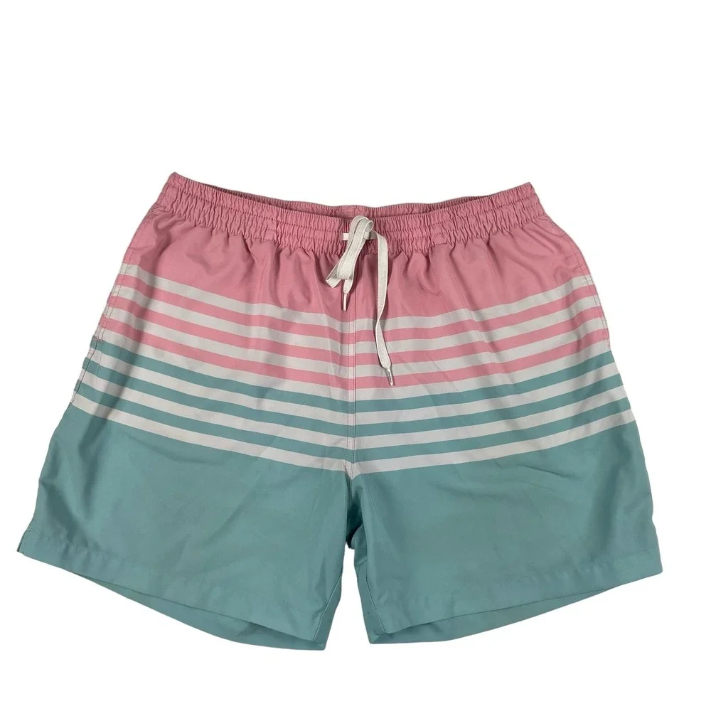 Chubbies Mens Pink Teal Striped Lined Swim Trunks 5.5 Inch Inseam Size 2XL